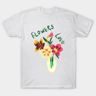 Flowers vase pink flower yellow flower green leaf love flowers givepineapple T-Shirt